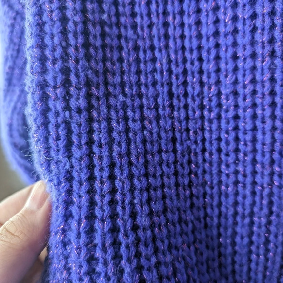 Vintage Maurada XL Purple & Sparkle Knit V  Neck Shoulder Pad Sweater Top - Picture 9 of 9